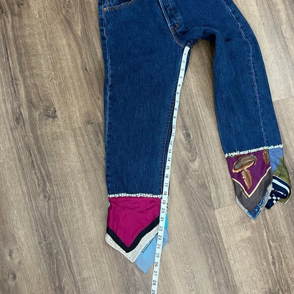Levi's Upcycled Vintage Silk Scarf Jeans Sz 27 - Picture 9 of 11